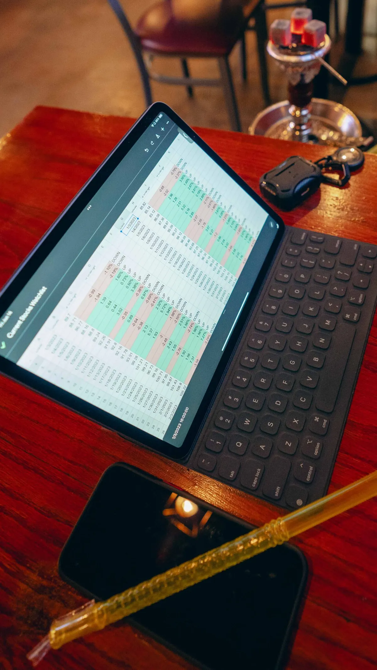 A tablet and hookah at a Haze table